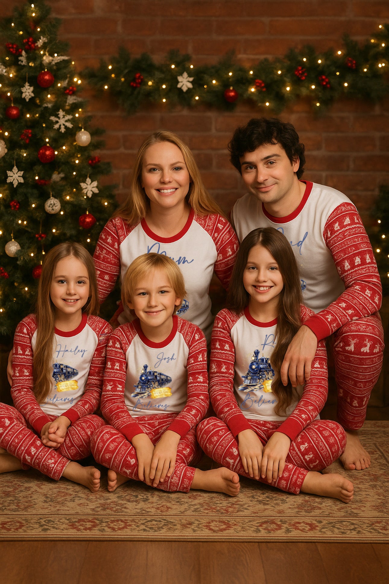 Personalised Polar Express Christmas Pyjamas β Matching Family Red Reindeer PJs (Baby, Kids & Adults)
