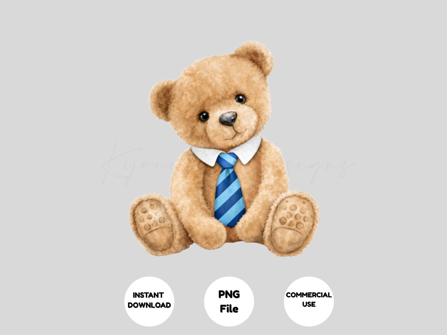 Cute Teddy Bear with Tie PNG – Father’s Day Craft Design – High Resolution Digital Download – Commercial Use