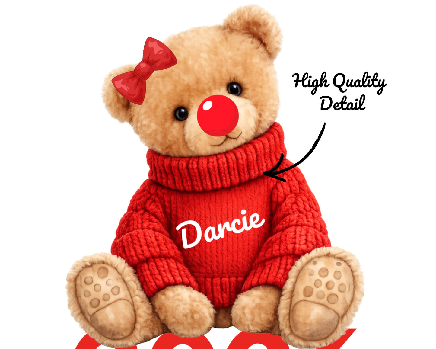 Personalised Red Nose Day Kids T-Shirt – Custom Name Teddy Bear Charity Shirt 2026