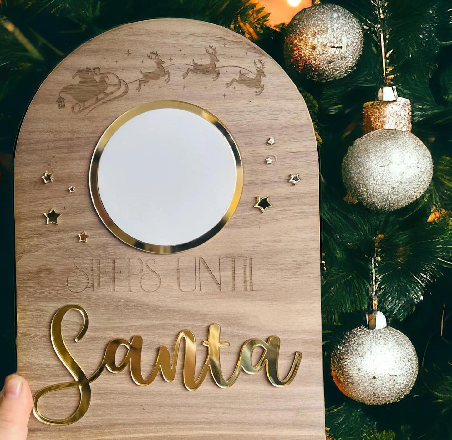 Personalised Christmas Countdown, Oak Board, Sleeps til Santa Board, Acrylic Board