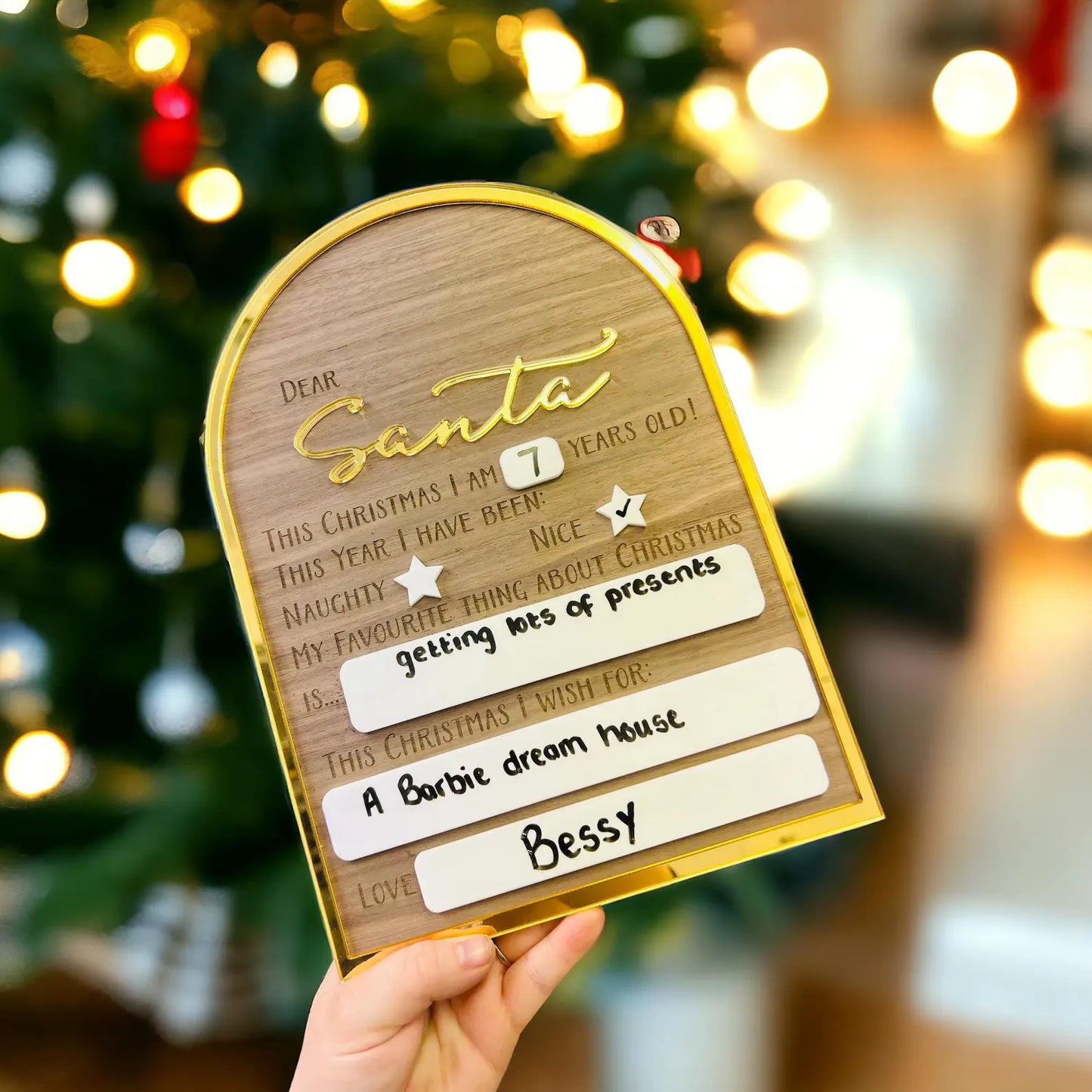 Personalised Santa Wish List Board - Wooden Reusable Christmas Letter & Acrylic Whiteboard