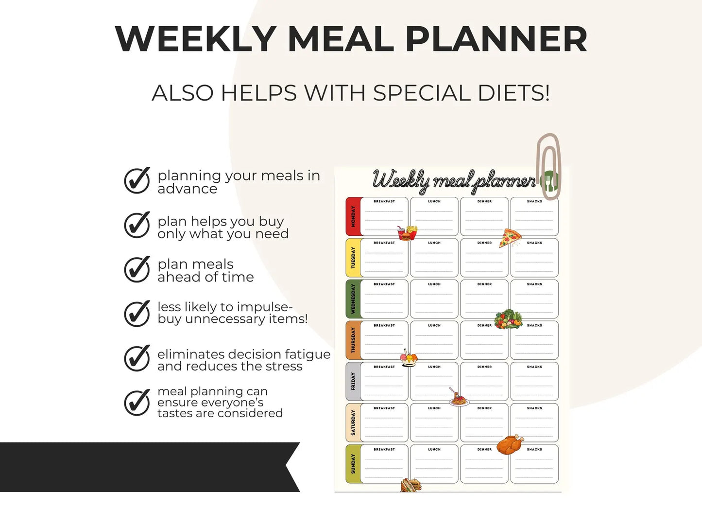 Printable Weekly Meal Planner | Meal Prep PDF Download