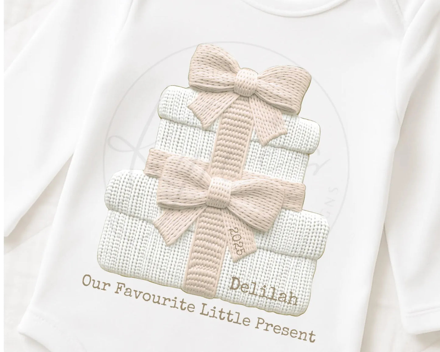 Personalised Baby Onesie – ‘Our Favourite Little Present’ with Stacked Gift Design"