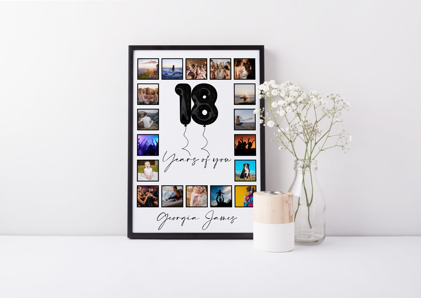 Milestone birthday photo collage for 18th, 21st, 30th