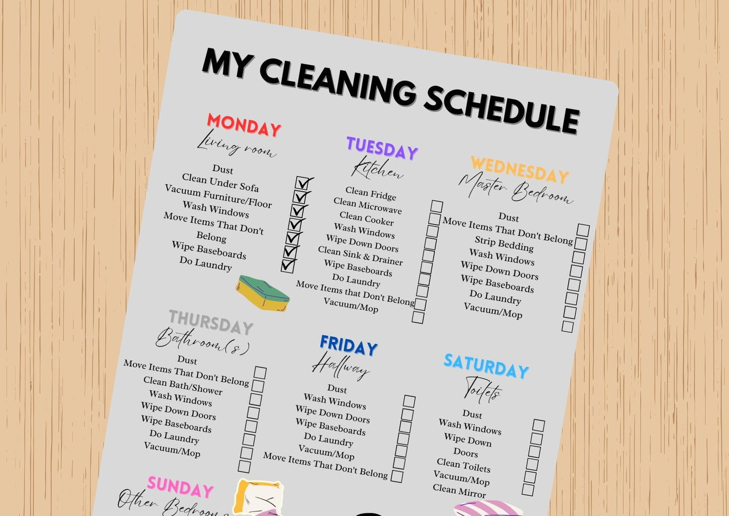 House Cleaning list Schedule Planner