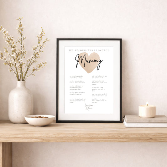 Personalised Ten Reasons Why I Love You Print – Custom Name & Text Gift
