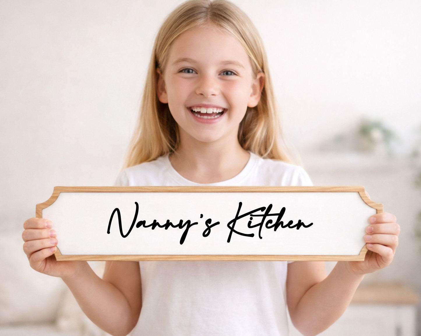 Personalised Oak & Acrylic Sign (35cm x 8cm) – Custom Text Modern Farmhouse Decor