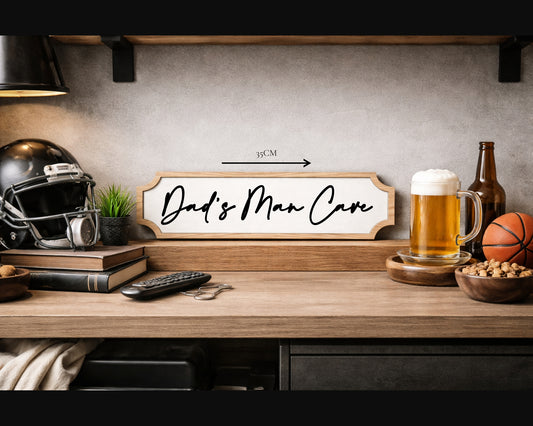 Personalised Man Cave Sign – Custom Name / Quote Sign – Acrylic & Oak 35cm – Father’s Day Gift – Birthday Gift for Dad