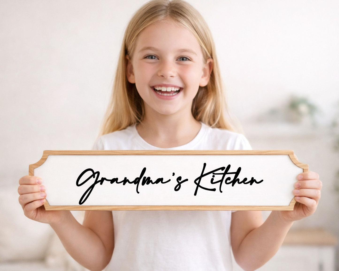 Personalised Oak & Acrylic Sign (35cm x 8cm) – Custom Text Modern Farmhouse Decor