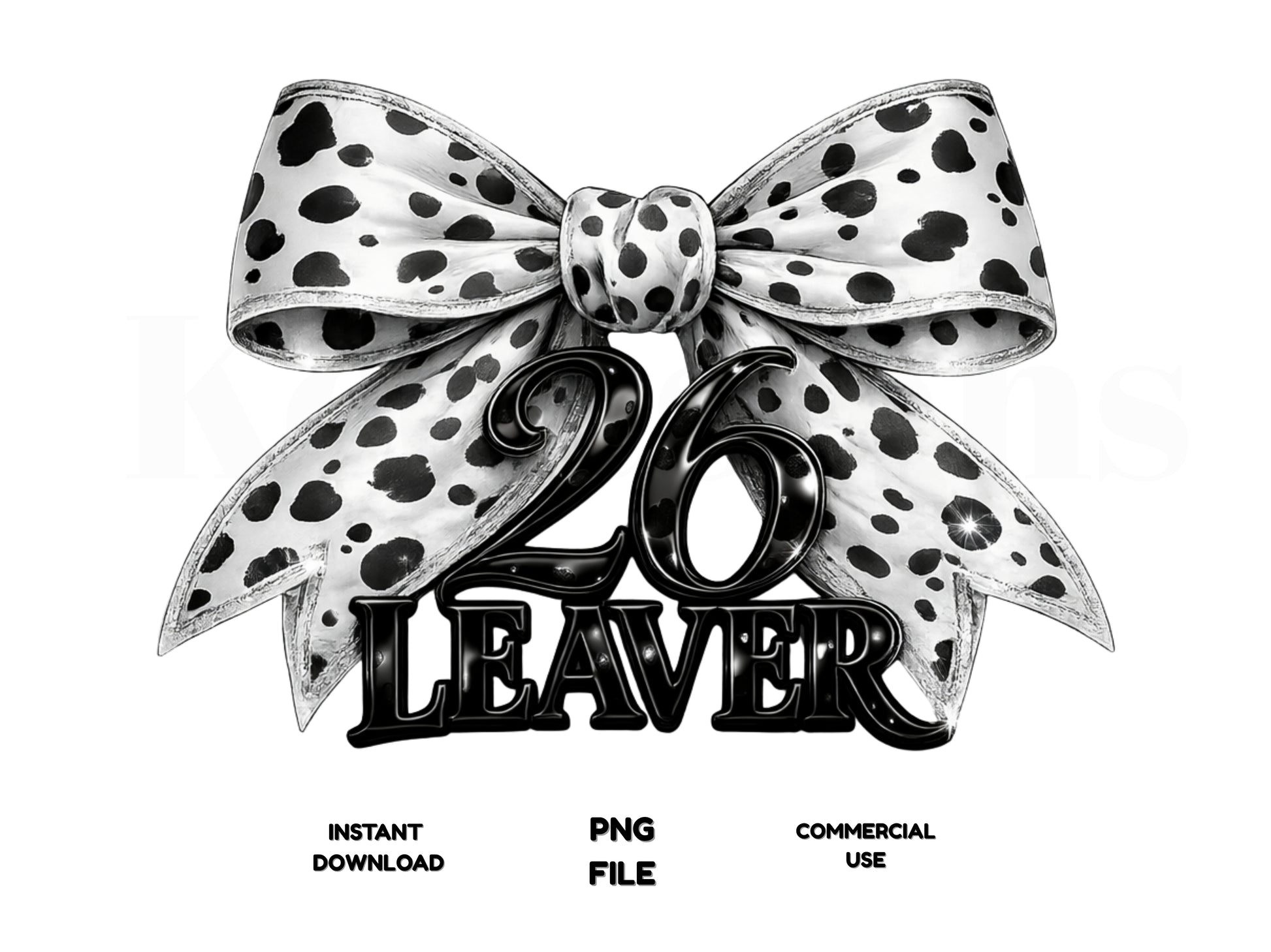 Black and white graphic of a bow with the number '26' and the word 'LEAVER'.