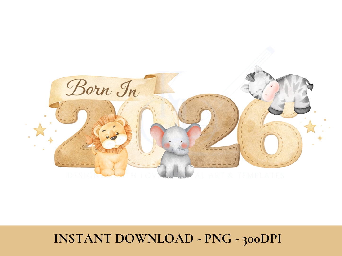 Illustration of 'Born in 2026' with cartoon animals on a white background