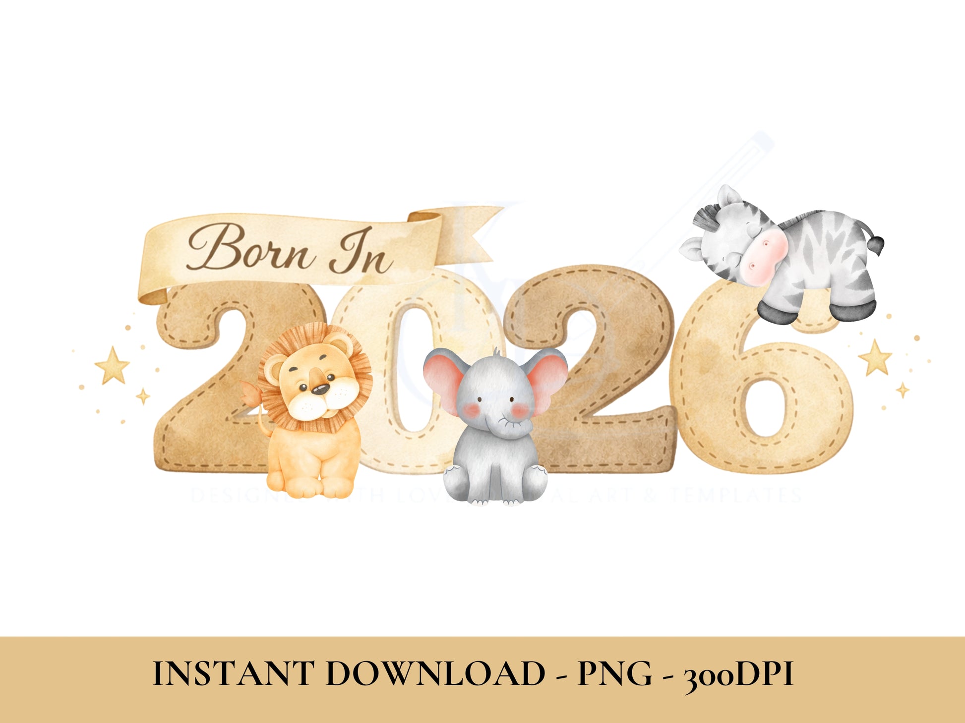 Illustration of 'Born in 2026' with cartoon animals on a white background
