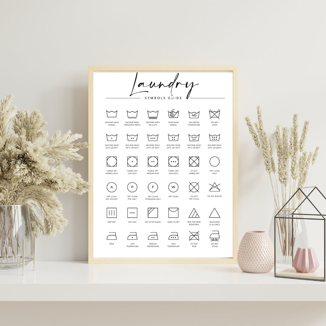 Laundry Symbols Guide Print – Minimalist Laundry Room Wall Art