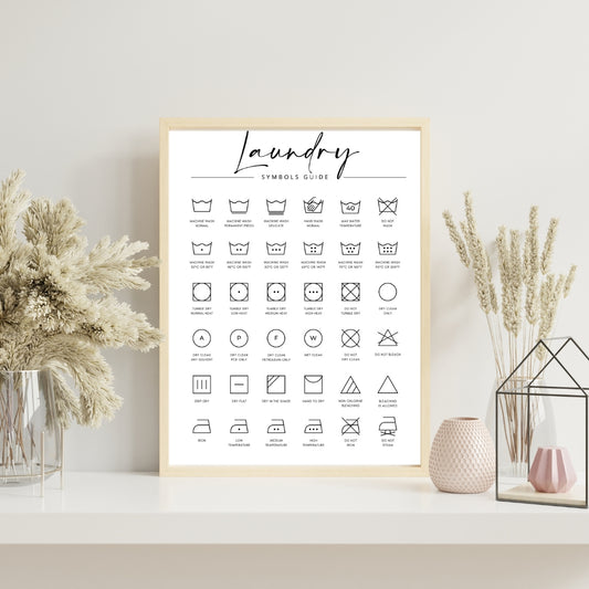 Laundry Symbols Guide Print – Minimalist Laundry Room Wall Art