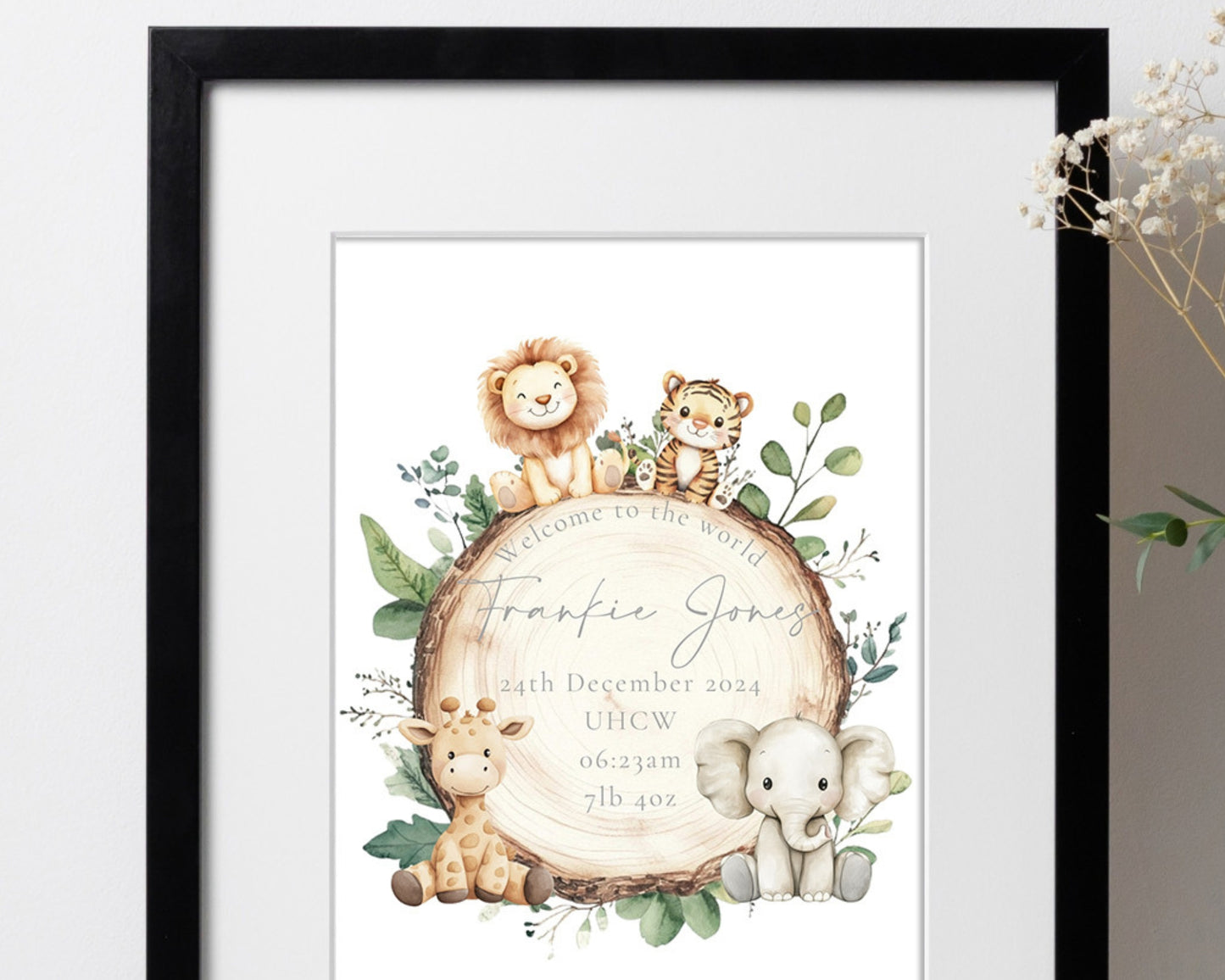 Personalised Woodland Baby Stats Print