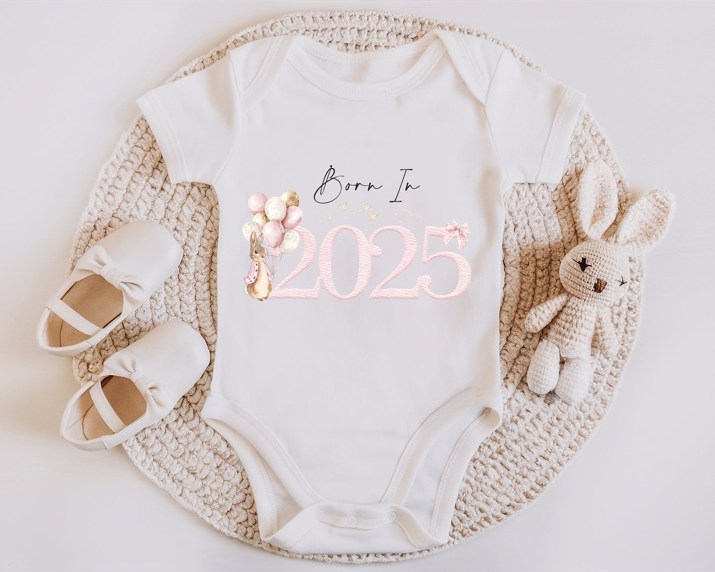 Personalised Born in 2025 Pink Rabbit Vest