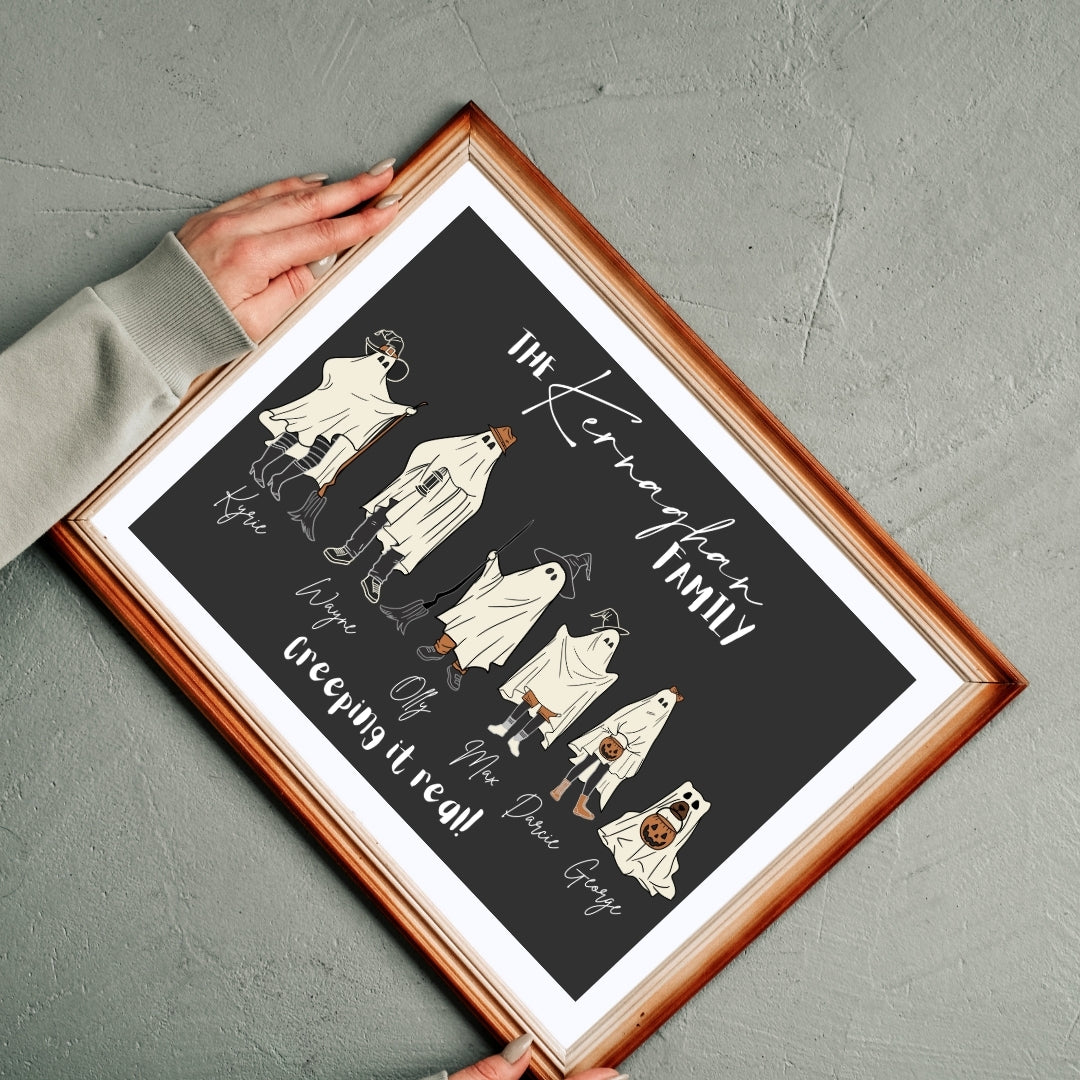 Custom Ghost Family Portrait Print – Personalised Halloween Family Art