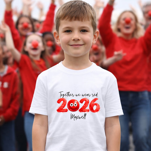 Personalised Red Nose Day Kids T-Shirt – Custom Name Wear Red Charity Shirt 2026