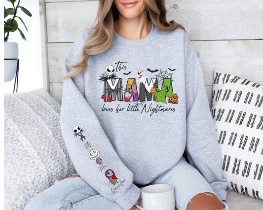 Personalised Mama’s Nightmare Halloween Sweater – Custom Kids’ Names, Ash Grey Unisex Jumper
