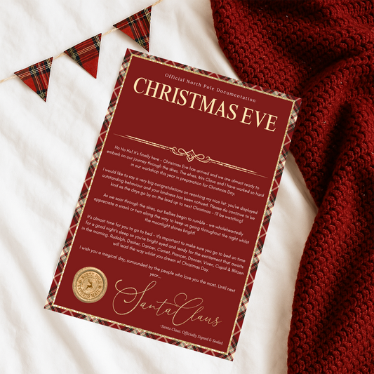 Personalised Christmas Eve letter from Santa- Printed onto Satin Silk Card