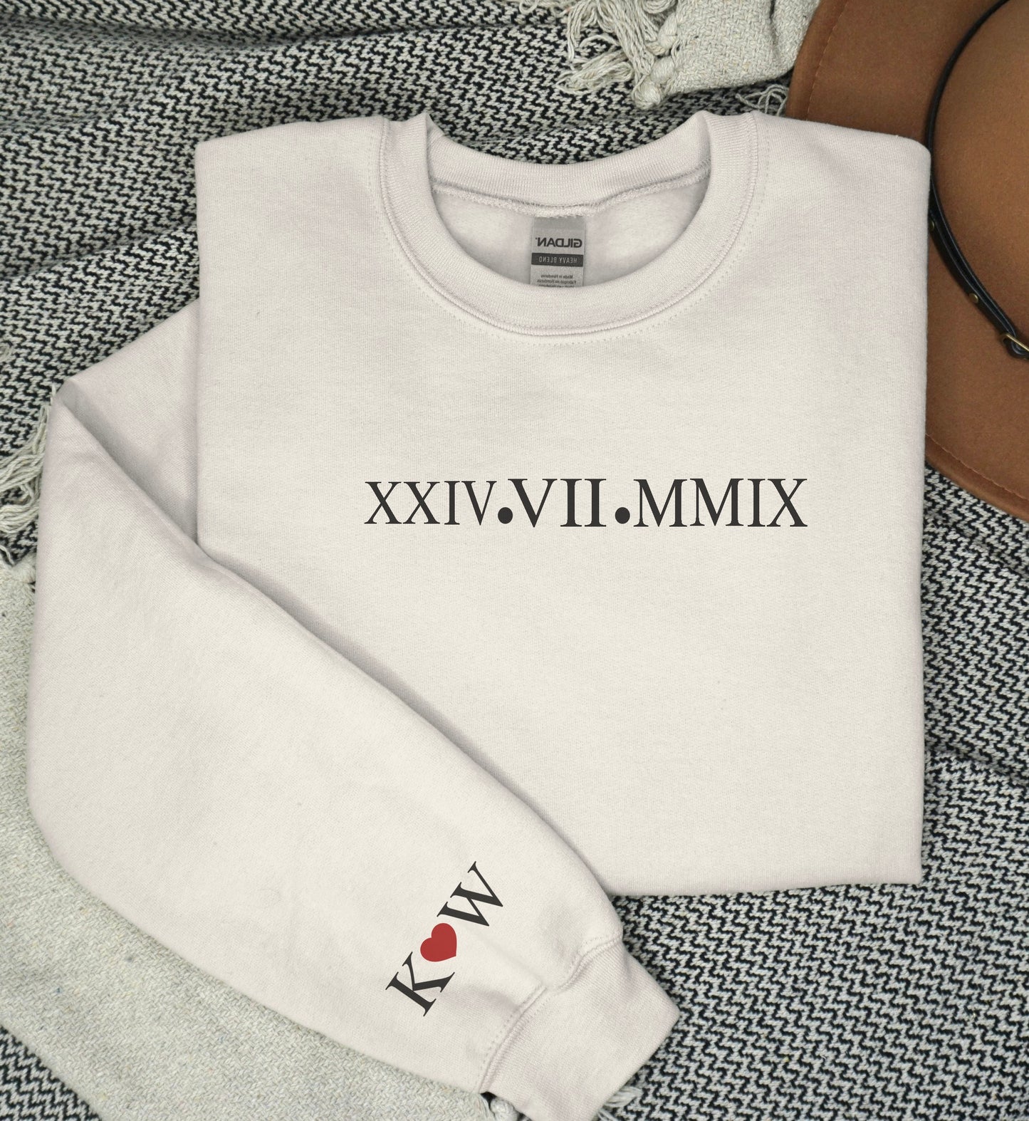 Personalised Anniversary Date With Roman Numerals, Initials On Sleeve