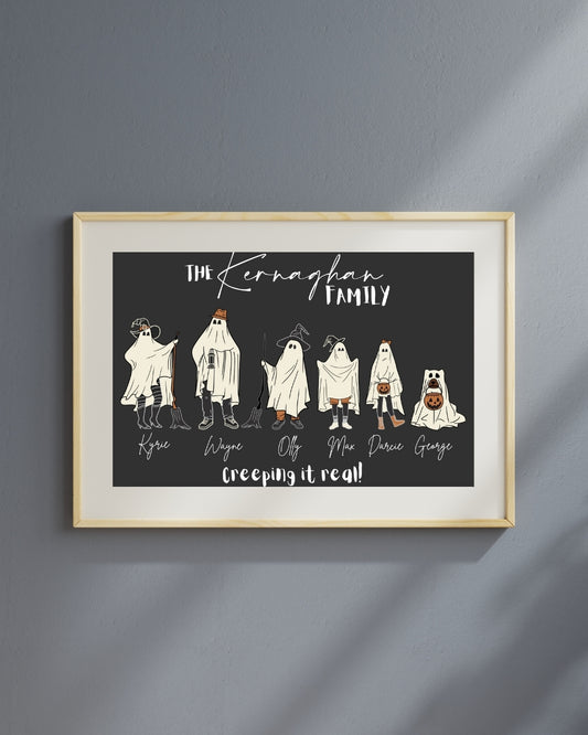 Custom Ghost Family Portrait Print – Personalised Halloween Family Art