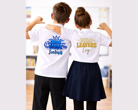 Personalised 2026 School Leavers Shirt – Gold Effect or Blue Graffiti (Ages 9–16)