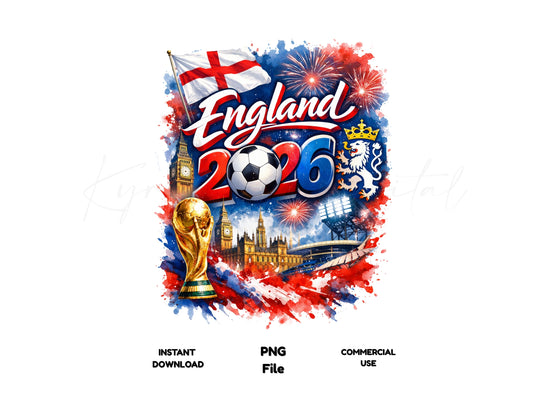 England World Cup 2026 PNG | Football England Design | High Resolution Sublimation File | Commercial Use Digital Download