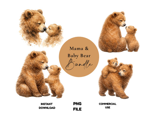 Mama & Baby Bear Bundle PNG | Woodland Bear Clipart | Commercial Use
