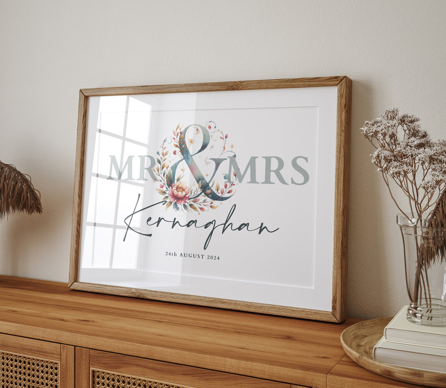 Personalised Mr & Mrs Watercolour Effect Wedding Print