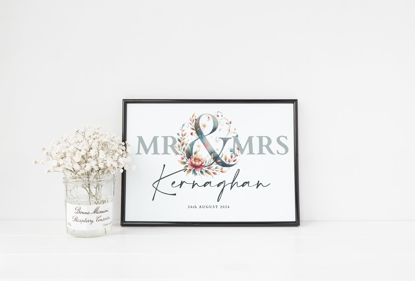 Personalised Mr & Mrs Watercolour Effect Wedding Print