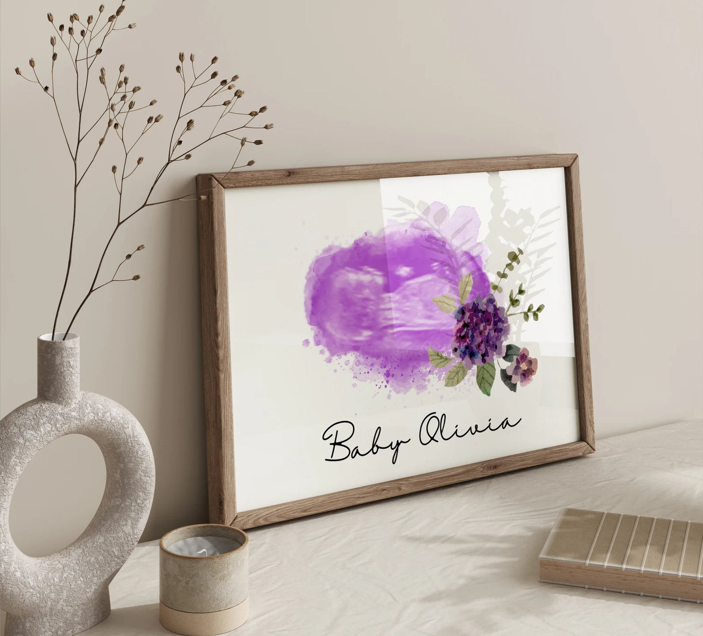 Personalised Watercolour Baby Scan Illustration