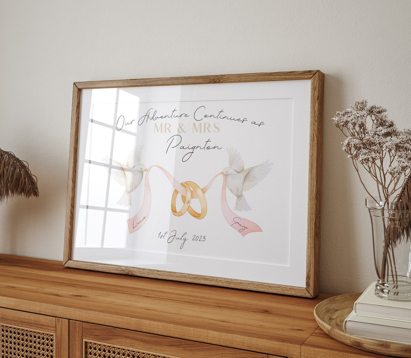 Personalised Dove Wedding Illustration Gift