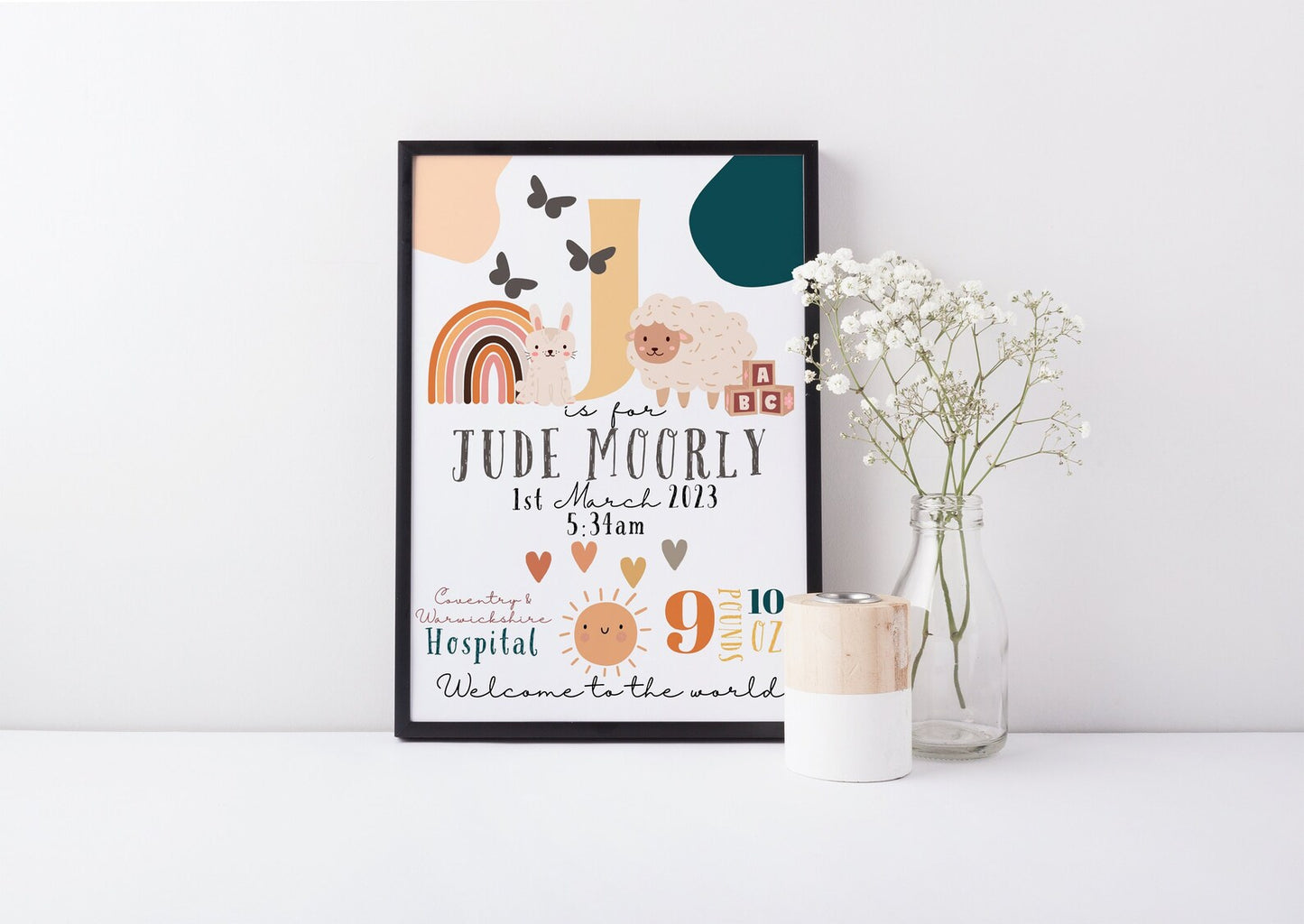 New Baby Personalised Birth Details Illustration