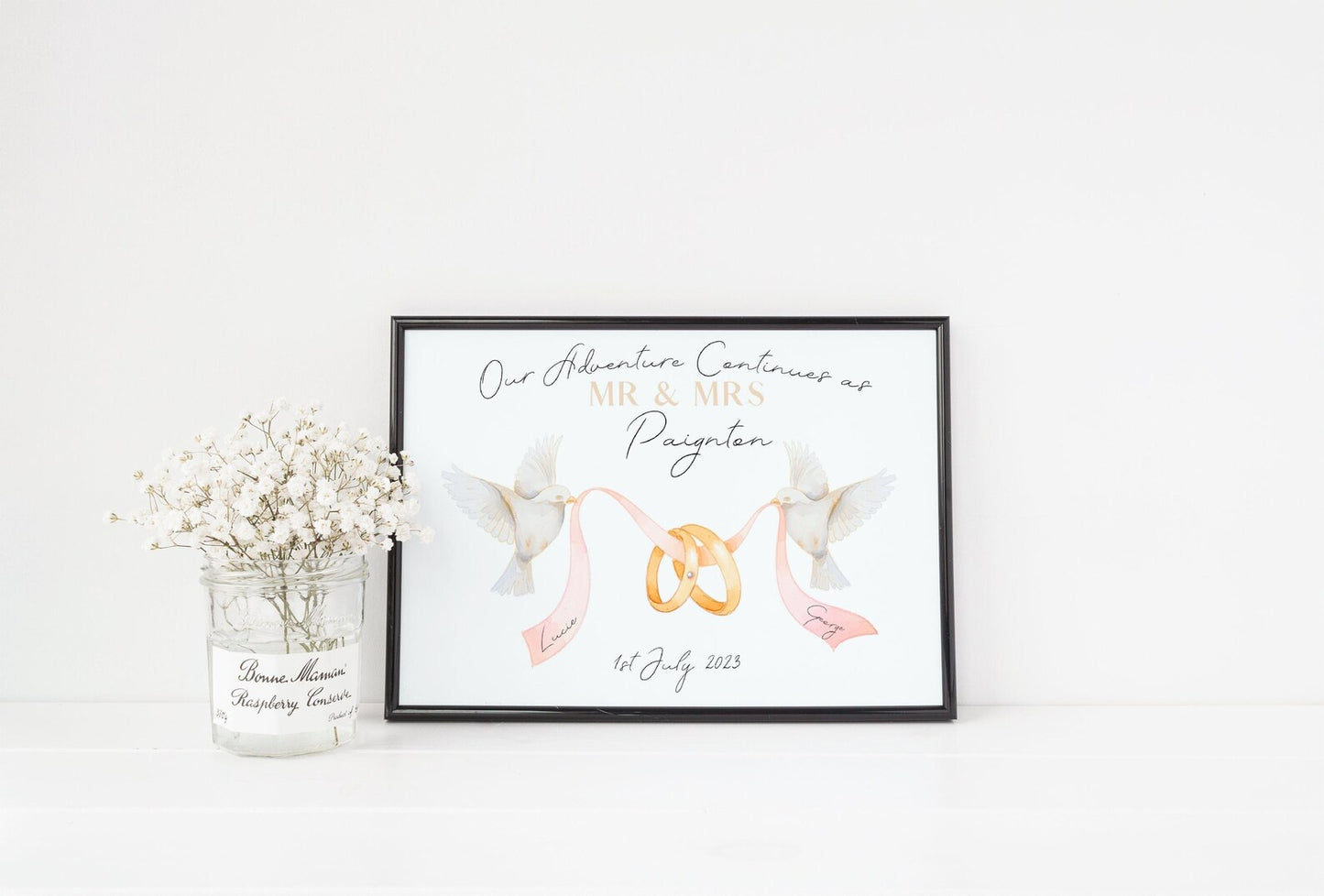 Personalised Dove Wedding Illustration Gift