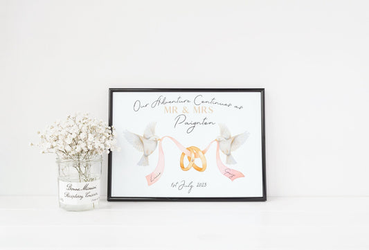 Personalised Dove Wedding Illustration Gift