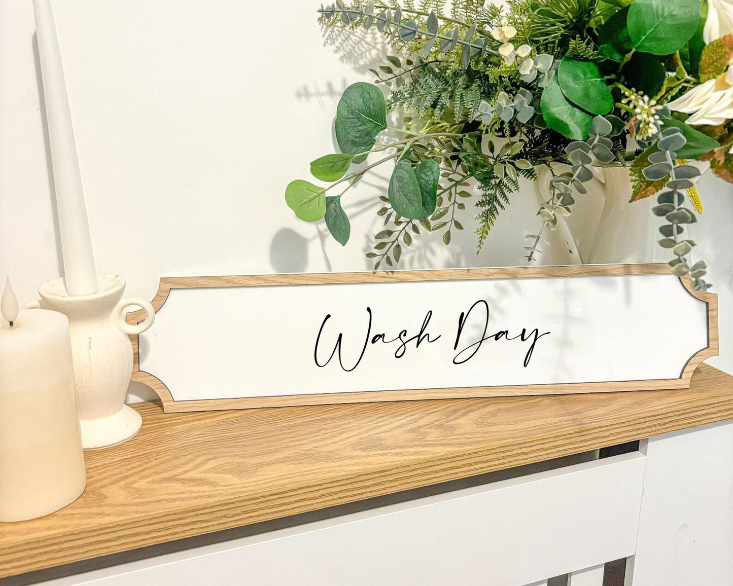 Personalised Laundry Room Sign – Custom Cleaning Quote Sign – Acrylic & Oak 35cm – Funny Home Decor Gift