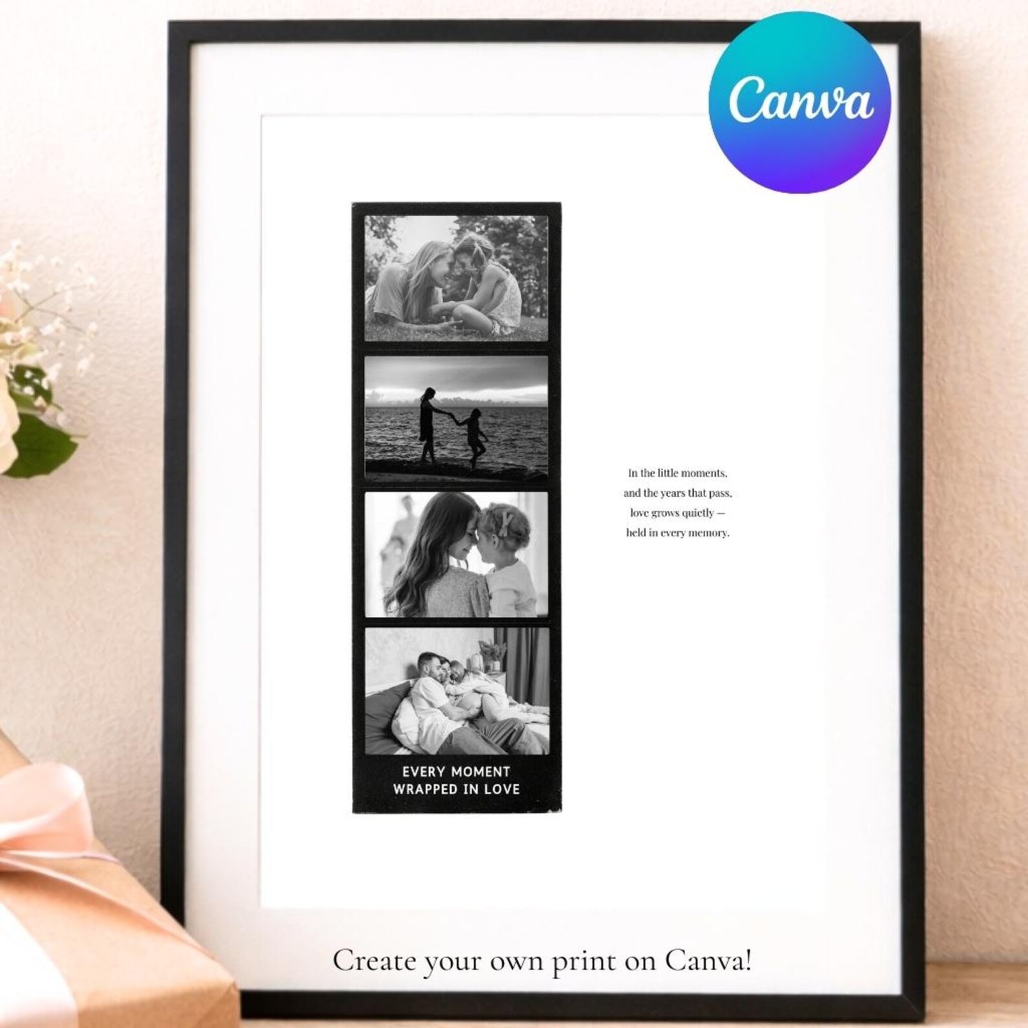 Personalized Photo Strip Print – Editable Canva Template | Add 4 Photos & Custom Quote | Digital Download (Personal Use)
