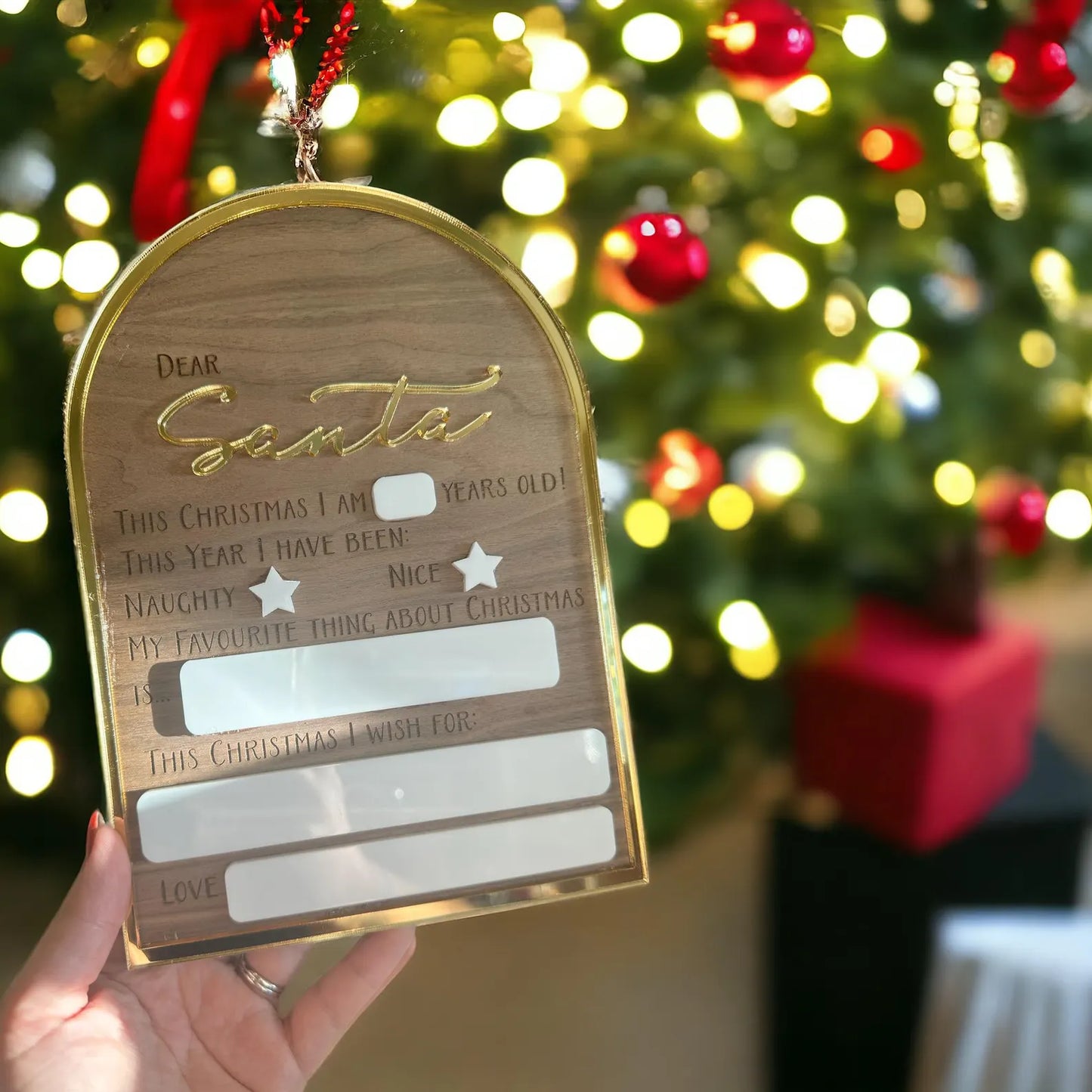 Personalised Santa Wish List Board - Wooden Reusable Christmas Letter & Acrylic Whiteboard