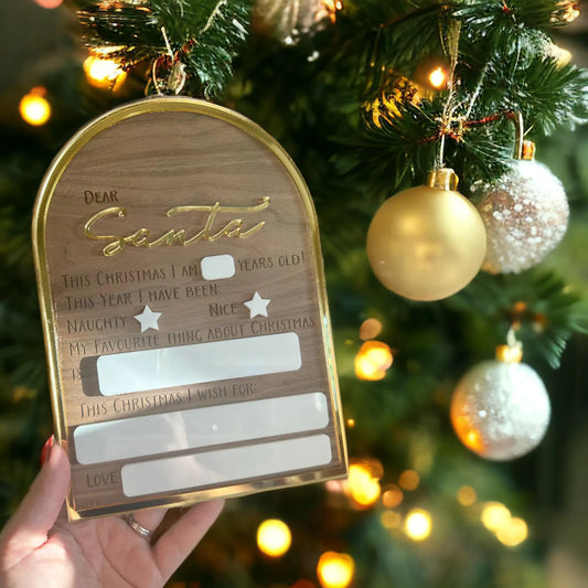 Personalised Santa Wish List Board - Wooden Reusable Christmas Letter & Acrylic Whiteboard