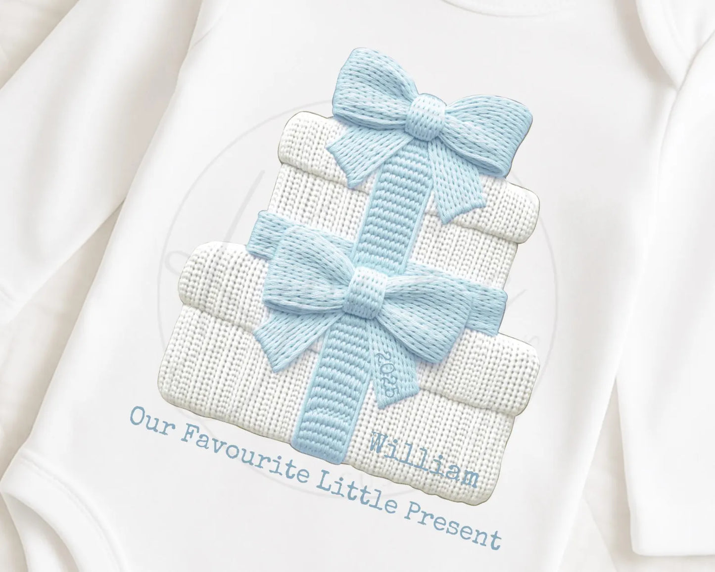 Personalised Baby Onesie – ‘Our Favourite Little Present’ with Stacked Gift Design"