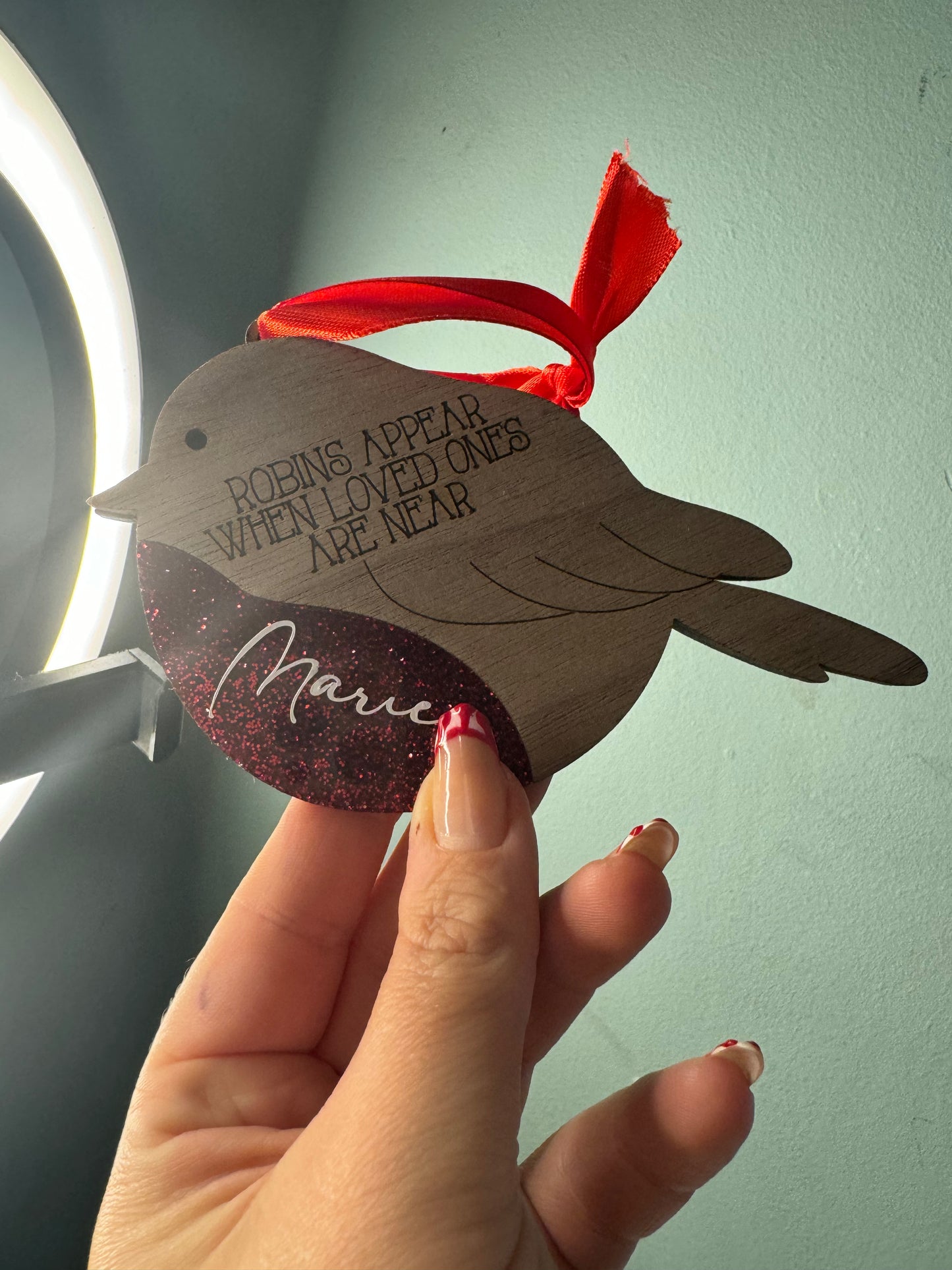 Personalised When Robins Are Near Bauble