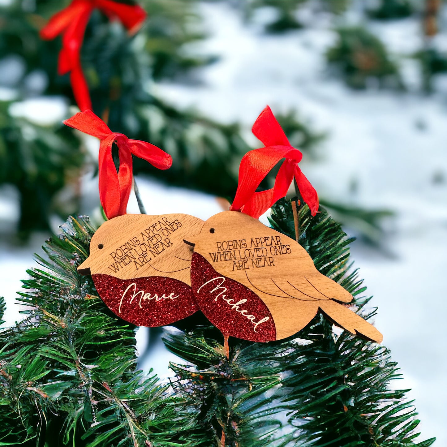 Personalised When Robins Are Near Bauble