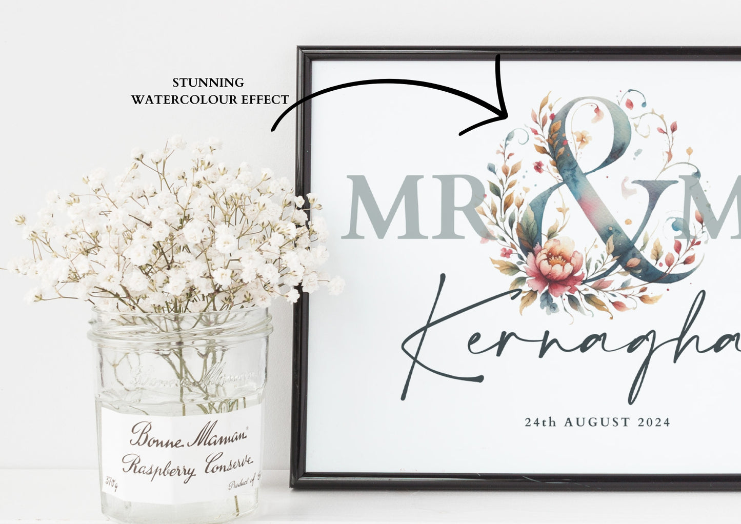 Personalised Mr & Mrs Watercolour Effect Wedding Print